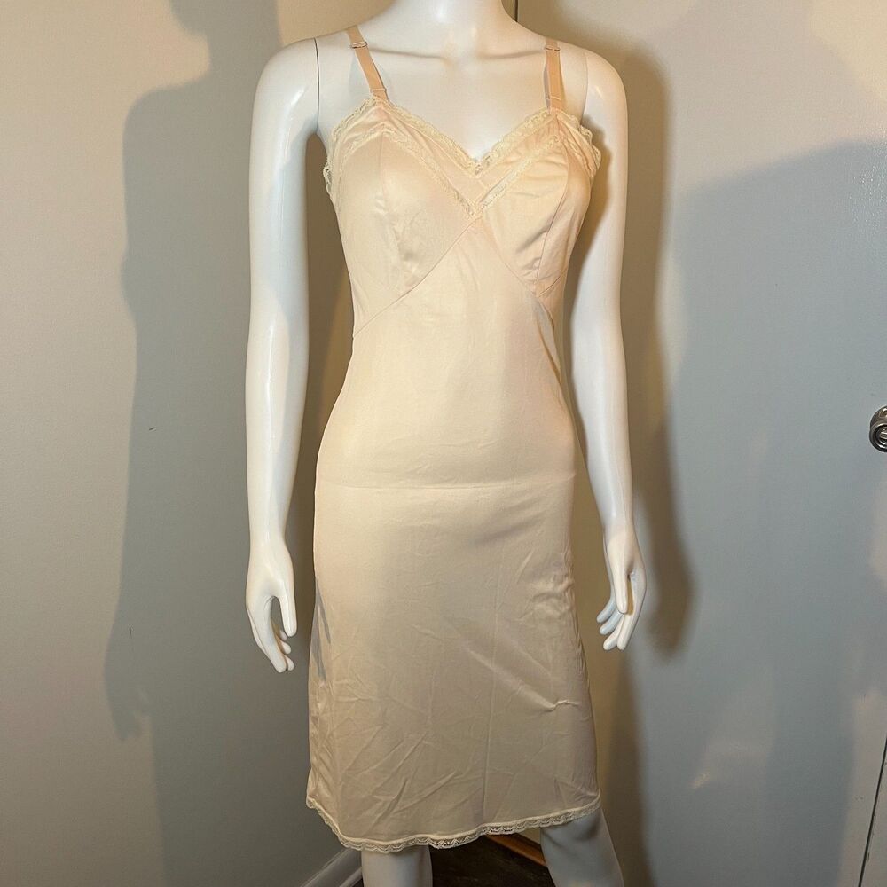 Vintage 60s 70s Nude Maxi Slip Dress S/M - Coquette Cottage Prairie Western Y2K